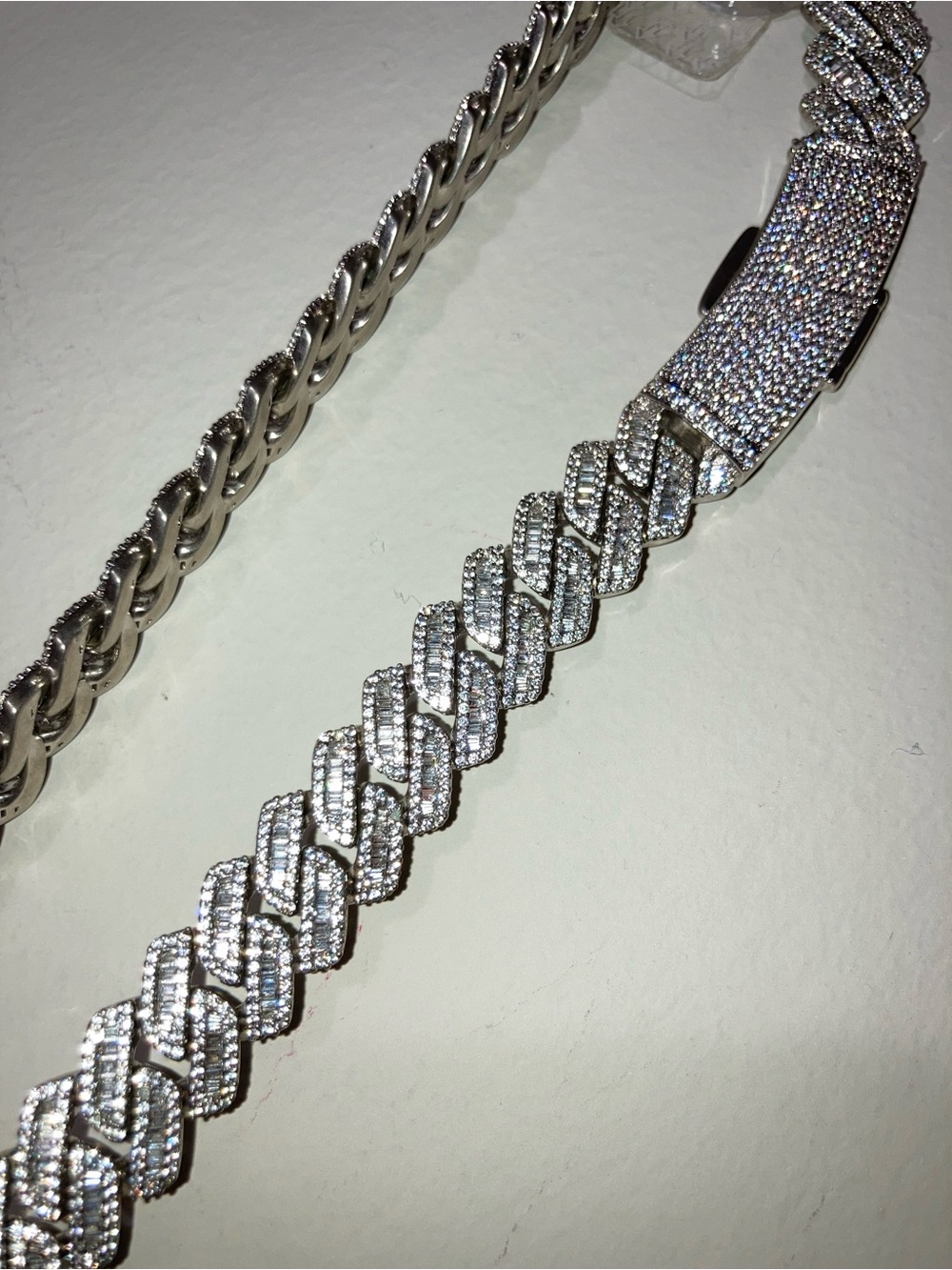 Baguettes with small lab diamond Cuban link Chain Necklace - Men